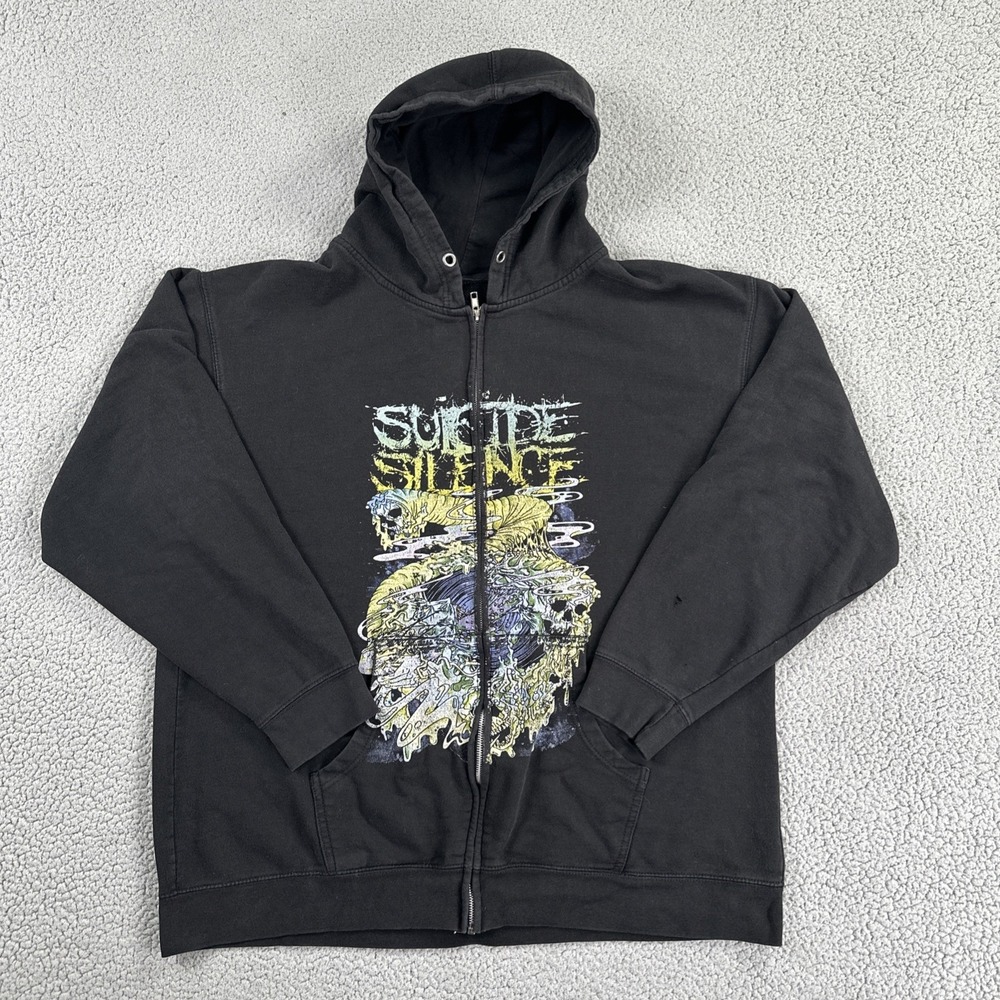 VTG Suicide Silence Full Zip Hoodie Men XL Black Graphic Print Deathcore Y2K